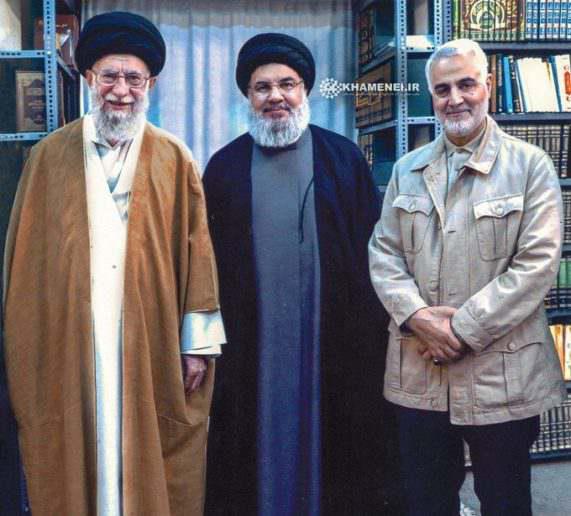 ifmat - Hezbollah leader photographed in Iran with Ayatollah Khamenei and Quds Forces commander